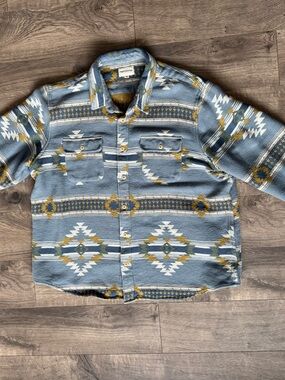 Lucky Brand Blue and Mustard Southwestern Print Shirt